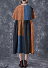 Vestido vintage de algodón con patchwork de mezclilla oversize y bloques de color